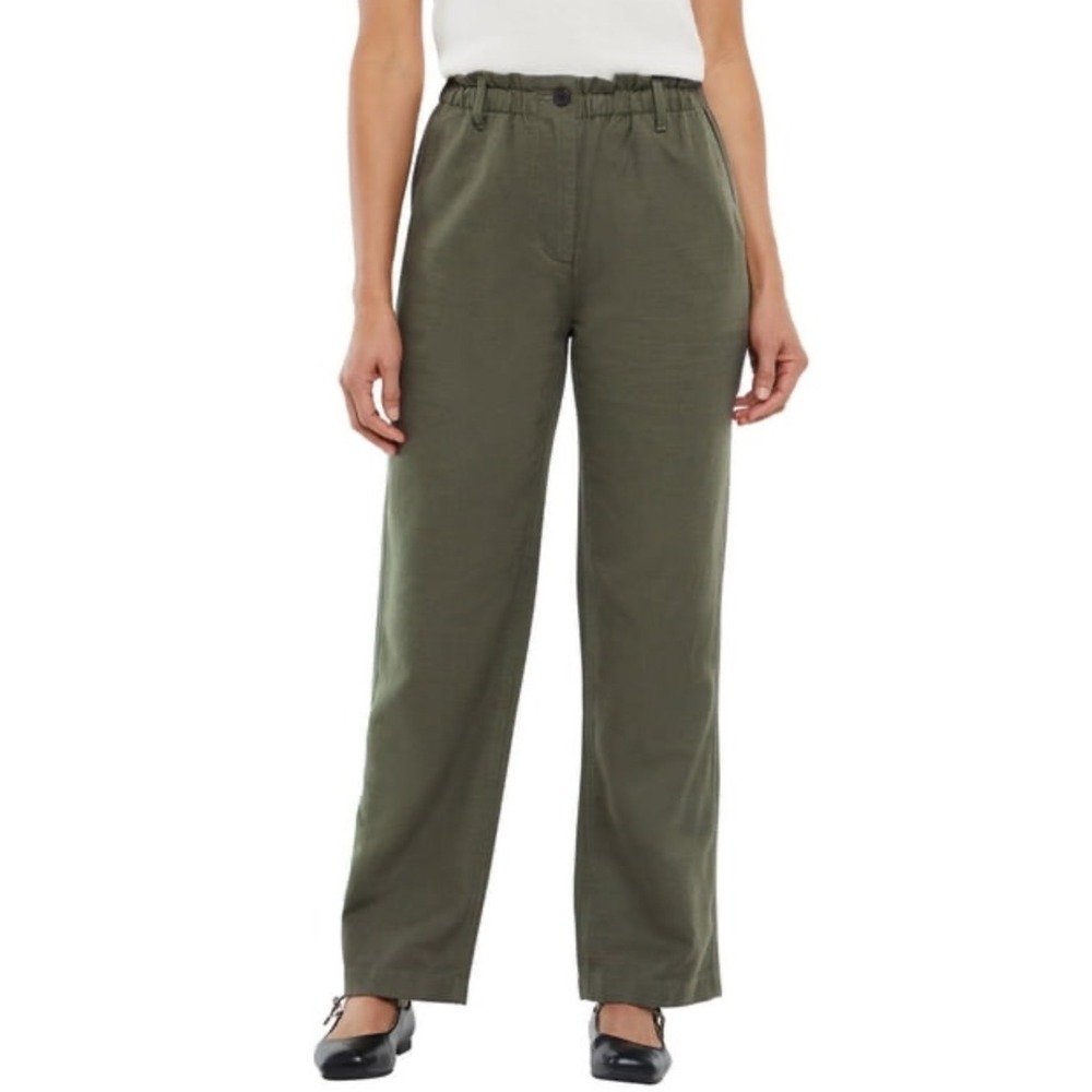 NWT Gap Womens Easy Twill Pants Olive Green Elastic Waist Straight Leg Cotton S